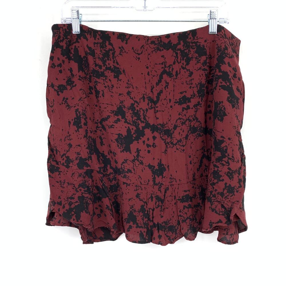 Banana Republic A-Line Mini Skirt Flutter Hem Womens Size 14 Dark Red Black Ink